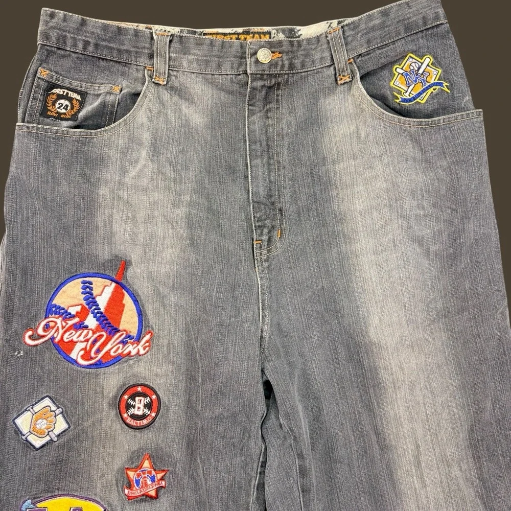 Raw‎ Blue First Team Baggy Jeans 38x34 Blue Vintage Y2K Hip Hop Denim
